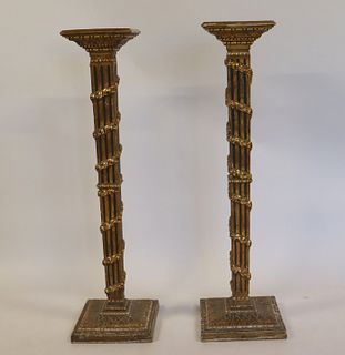 Antique Pair of Carved Gilt Wood Pedestals.