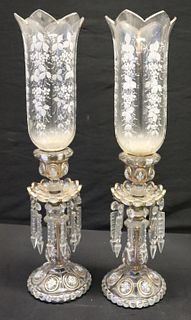 Pair Of Antique Enameled Glass Lusters.