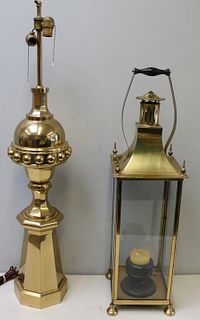 Antique Brass Hurricane Lamp Together With A Brass