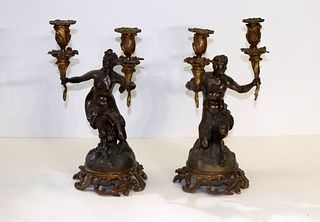 A Pair of Fine 19th C Bronze Figural Candelabra