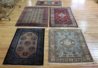 5 Antique And Finely Hand Woven Area Carpets.