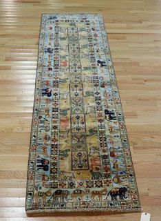Vintage And Finely Hand Woven Pictorial Carpet.