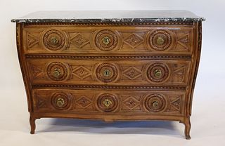 18th Century Finely Carved And Marbletop Commode.