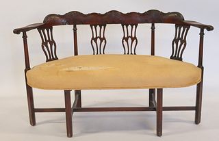 Antique Carved And Upholstered Mahogany Settee