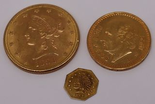 GOLD. (3) US and Mexican Gold Coins.