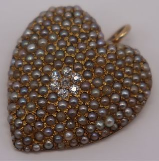 JEWELRY. 14kt Gold, Seed Pearl, and Diamond Heart