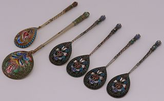 SILVER. Grouping of (6) Russian Enamel Decorated