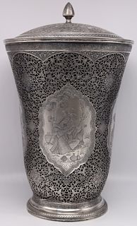 SILVER. Exceptional Signed Persian Silver Lidded