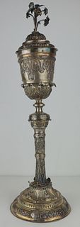 SILVER. Signed French .800 Silver Lidded Chalice.
