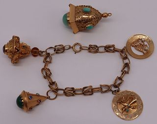 JEWELRY. Gold Charm Bracelet and Charms.