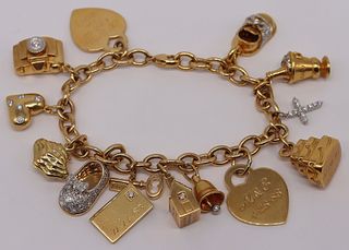 JEWELRY. 18kt Gold Charm Bracelet with (11) T&Co