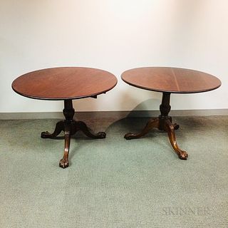Pair of Chippendale-style Carved Mahogany Tilt-top Tea Tables