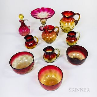 Ten Pieces of Amberina Glass Tableware