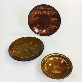 Three Slip-glazed Redware Pottery Dishes