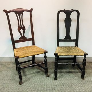 Two Country Brown-painted Spanish-foot Side Chairs