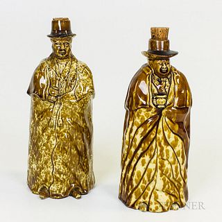 Two Bennington Rockingham-glazed Ceramic Figural Flasks