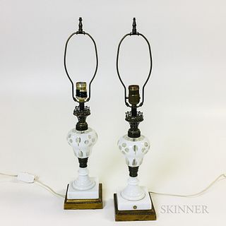 Pair of Overlay Glass Fluid Lamps