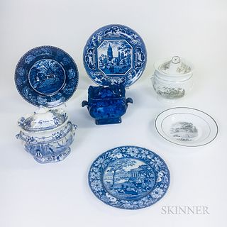 Seven Transfer-decorated Ceramic Tableware Items Including Three Mount Vernon