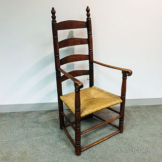 Early Carved and Turned Maple Ladder-back Armchair