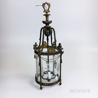 Federal-style Gilt-metal and Etched Glass Ceiling Lantern
