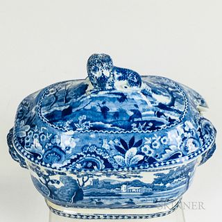 Small Staffordshire Blue Transfer-decorated Covered Tureen