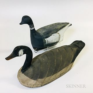 Two White Cloth Goose Decoys, a Carved Brant, and a Canvas Canada Goose