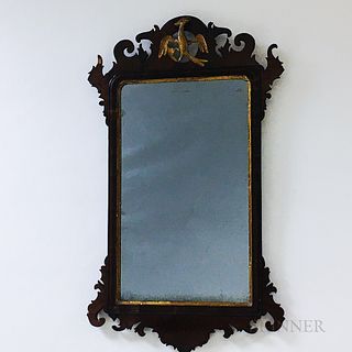 Chippendale Carved and Parcel-gilt Walnut Scroll-frame Mirror