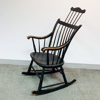 Black-painted Comb-back Windsor Armed Rocking Chair