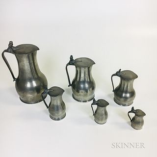Assembled Set of Six Channel Island Pewter Measures.