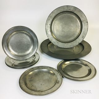 Ten English Pewter Plates and Chargers