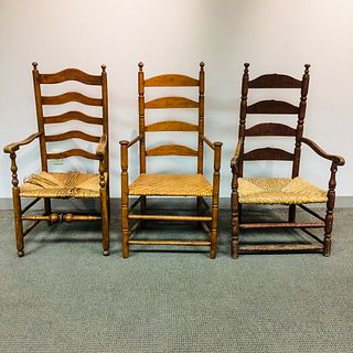 Three Country Turned Ladder-back Armchairs