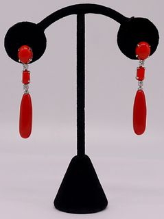 JEWELRY. Pair of Italian 18kt Gold, Coral and