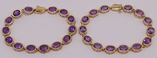 JEWELRY. Pair of 14kt Gold and Amethyst Bracelets.