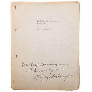 Original Inscribed Script: Langston Hughes, 1938