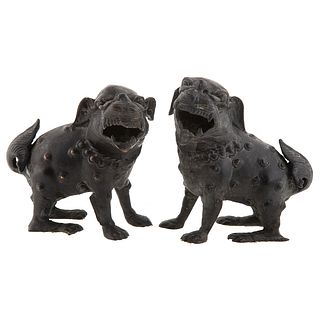 Pair Chinese Bronze Guardian Dogs