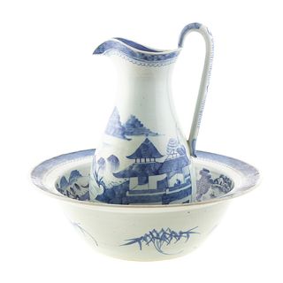 Chinese Export Canton Pitcher & Wash Basin