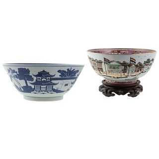 Two Contemporary Chinese Export Punch Bowls