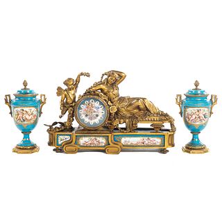 Napoleon III Bronze Figural Clock Garniture