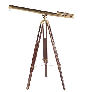English Brass Telescope & Wood Tripod Stand