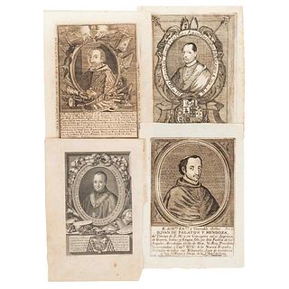 Archbishops of México.  Emmanuel Rubio y Salinas, Juan de Palafox y Mendoza (2) and Alonso Núñez de Haro y Peralta. Engravings. Pieces: 4.