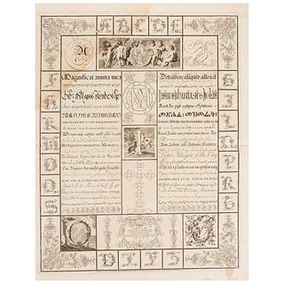 Assensivs, Franciscvs. Varias Literarvum Formas. Engraving, 18.5 x 14.5" (47 x 37 cm). Dedicated to: "Carolo III Hispaniarvm et Indiarvm Regi".