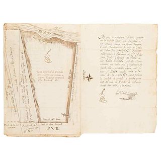 Hidalgo y Barcina, Gerónimo. Constance - Certificate. Cholula, November 6th, 1810. One plan.