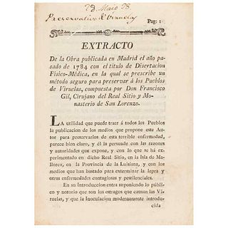 Flores, Manuel. Extract of the Work Published in Madrid in 1784 with the title of Disertación Físico - Médicas. México: 1788.