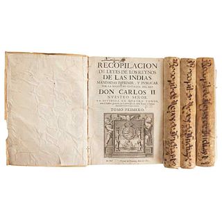 Recopilación de las Leyes de los Reynos de las Indias. Madrid: Iulian de Paredes, 1681. First edition. Pieces: 4.