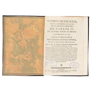 Beristain de Sosa, Josef Mariano. Sermón de Gracias que en la Solemnísima Colocación de la Estatua Equestre de Carlos IV. México: 1797.