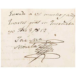 Morelos y Pavón, José María. Letter Addressed to Coronel Francisco Allala. Quartel gral. en Quernabaca Febrero, 4 de1812.
