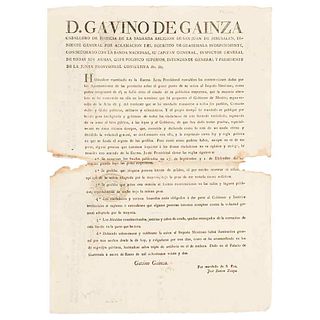 Gainza, Gavino. Reglamento sobre la Unión al Imperio Mexicano. Guatemala, 9 de Enero de 1822.
