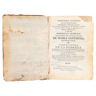 Campo y Rivas, M. Antonio del. Compendio Histórico de la Fundación, Progreso, de la Ciudad de Cartago. Guadalaxara: 1803.