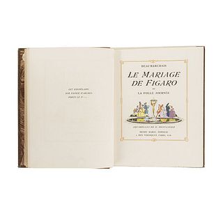 Beaumarchais. Le Mariage de Figaro ou la Folle Journé. Paris: Henry Babou, Editeur, 1927. 6 panels and 10 colored plaques.