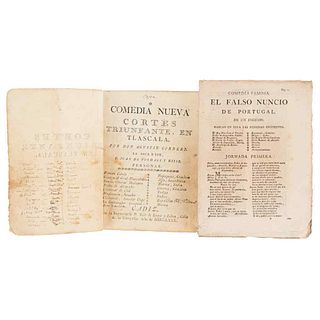 Cortes Triunfante en Tlascala / El Falso Nuncio de Portugal. Comedias. Cádiz y Barcelona: 1780 y 1790. Pieces: 2.